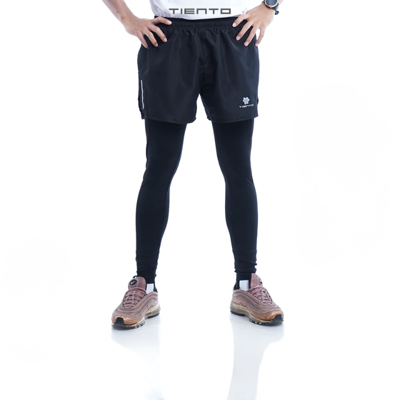 Jual Celana Lari Tiento 2In1 Short Pants Long Legging Black Original 2In1-34P-Run-Xcel-Black- - v3.ncrsport.com