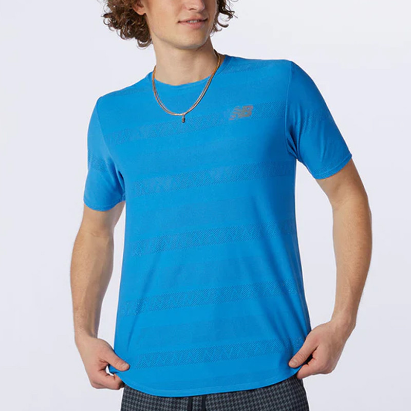 Jual Baju Lari New Balance Round Neck Pullover Sports Short Sleeve Blue Original Amt13277 - v3.ncrsport.com