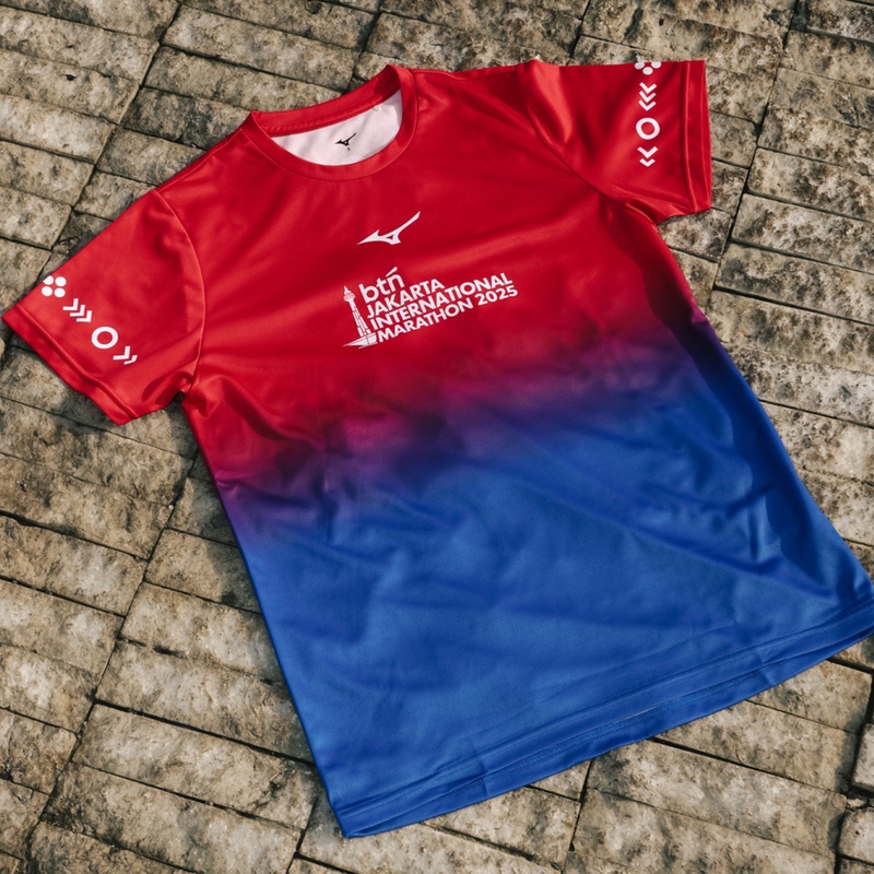 Beli Baju Lari Mizuno Btn Jakim Merchandise Tee Red - Blue Original J2Sac0M363