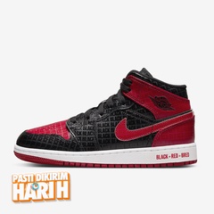 Beli Sepatu Sneakers Anak Air Jordan Aj 1 Mid Gs Bred Text Black Red Original Dm9650-001